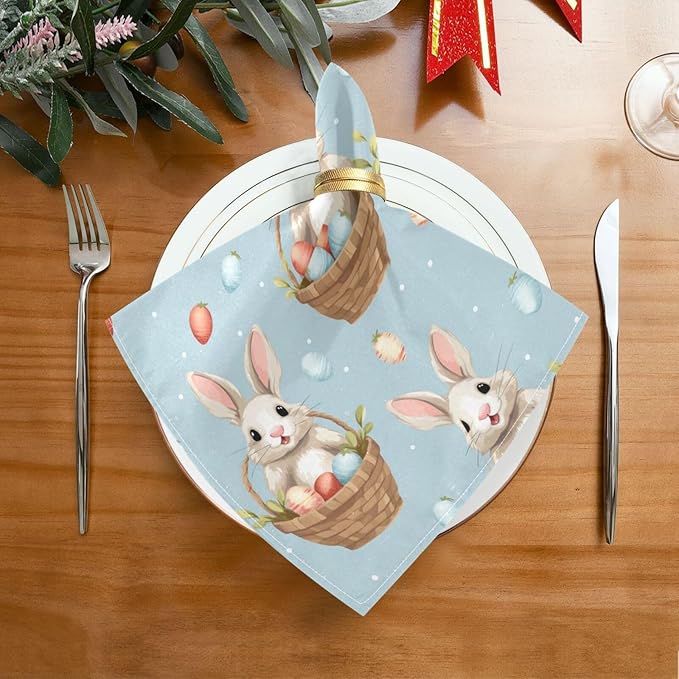 ALAZA Easter Rabbit Bunny Cloth Napkins Set of 4, 20x20 Inch Washable and - Image 5