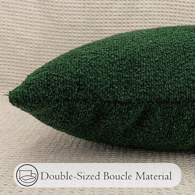 14x36 inch Boucle Lumbar Pillow Cover, Forest Elf Green Woven Texture Neutral - Image 6