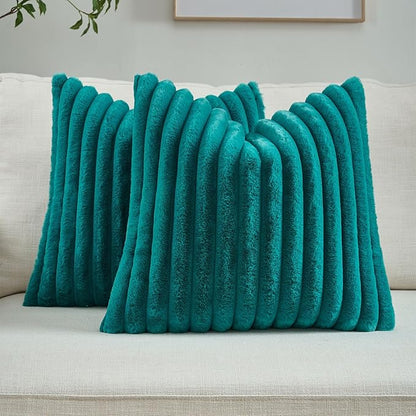 FUTEI Teal Green Throw Pillow Covers Set of 2, 22x22 Inch Striped Texture by FUTEI