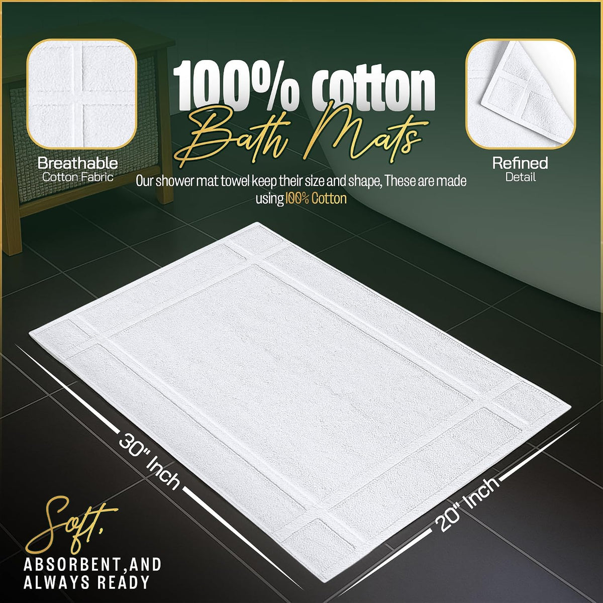 pearl linens 6 pack cotton bath mats for, side view