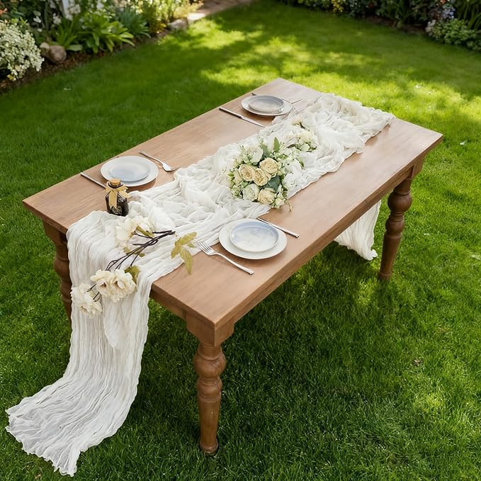 BALCONY & FALCON White Cheesecloth Table Runner 10FT 120 Inch Rustic & Boho - Image 4