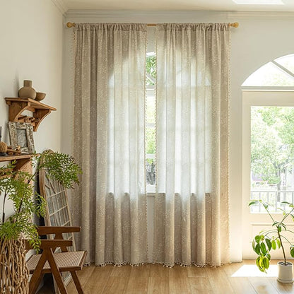 ENJOYBRIDAL Floral 63 Inch Curtains 2 Panel Set Light Camel Rustic Drapes Rod - Image 2