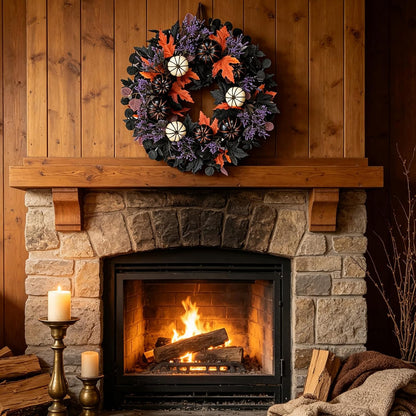 22" Halloween Wreaths for Front Door Black White Pumpkins Fall Wreath