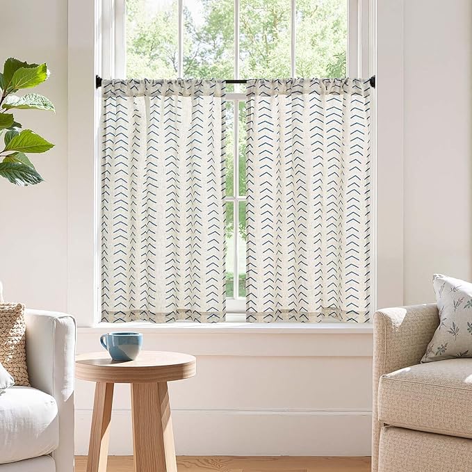 jinchan Arrow Boho Linen Blend Kitchen Curtains 36 Inch Length Herringbone by JINCHAN