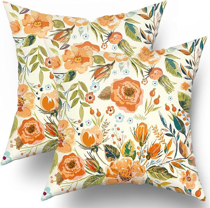 Summer Fall Flower Throw Pillow Covers 24x24 Inch Watercolor Peony Pillowcase by Granbey