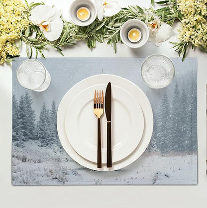 Winter Placemats Set of 4, 12x18 Inch Christmas Pine Tree Snowflake Linen Table - Image 3