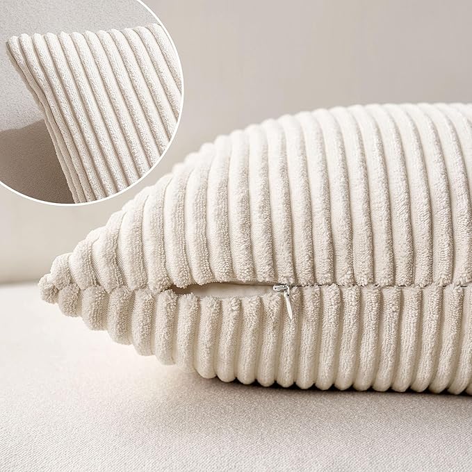 MIULEE Winter 24x24 Pillow Covers Set of 2 Soft Striped Corduroy Euro Pillow - Image 7