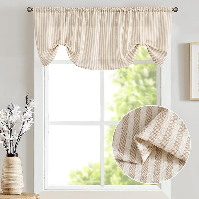 jinchan Tie Up Linen Textured Striped Bow Tie Curtain - Image 2
