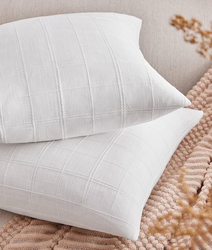 ZeeMart Linen Checked Throw Pillow Covers Set of 2, 24x24 Inch Allover Grid by ZEEMARTONLINE