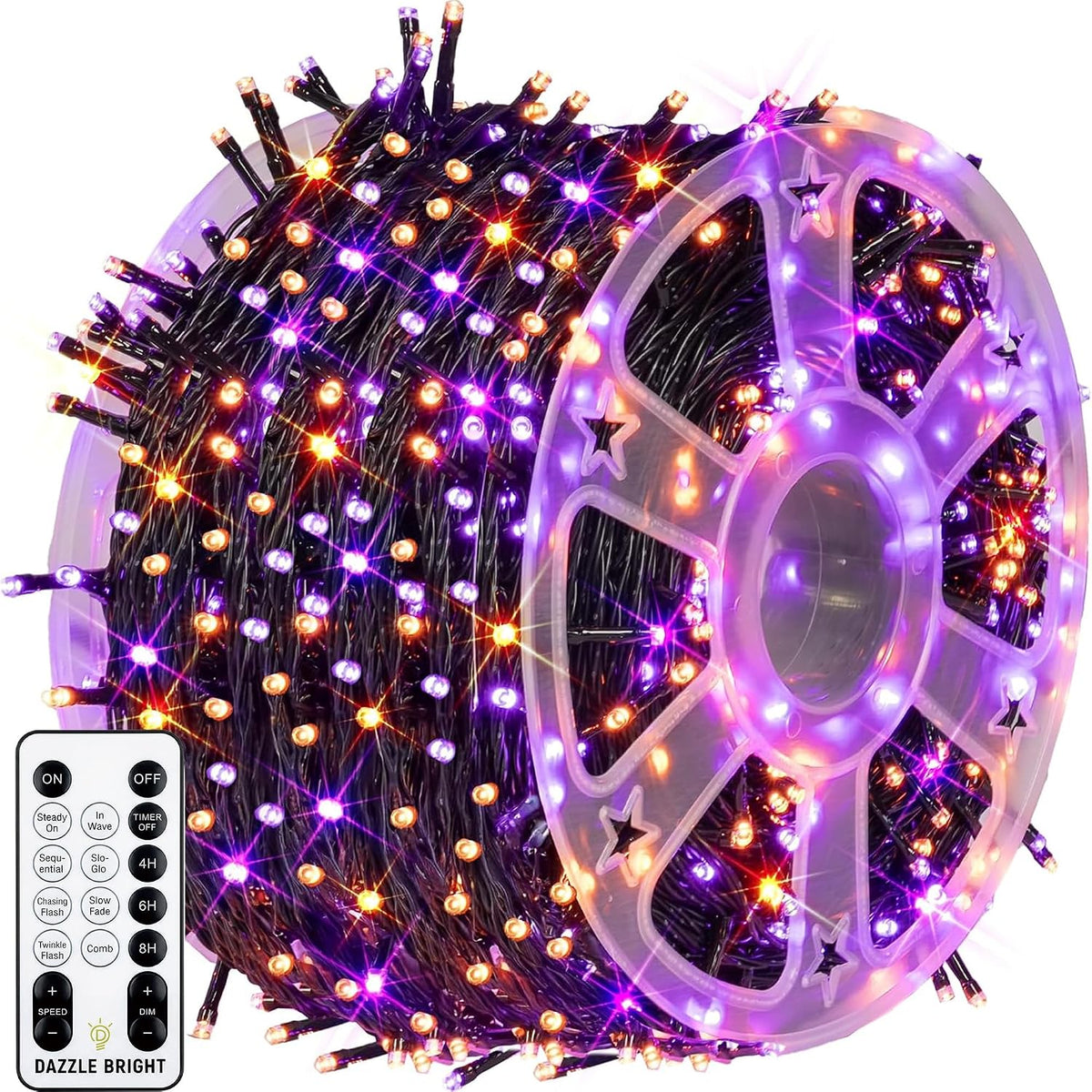 Dazzle Bright Outdoor Halloween String Lights, 1000 LED 328 FT Plug in Fairy Light with Remote Control 8 Modes & Timer, Waterproof Decoration for Home Garden Yard Wedding, Purple and Orange