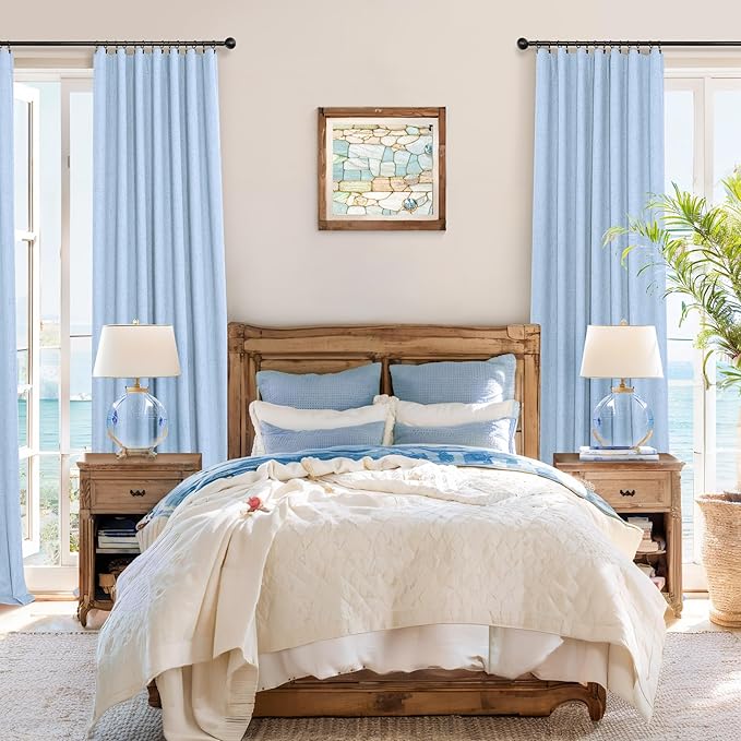 Pitalk Light Blue Curtains for Bedroom 63 Inch Length 2 Panels Linen Blackout - Image 2