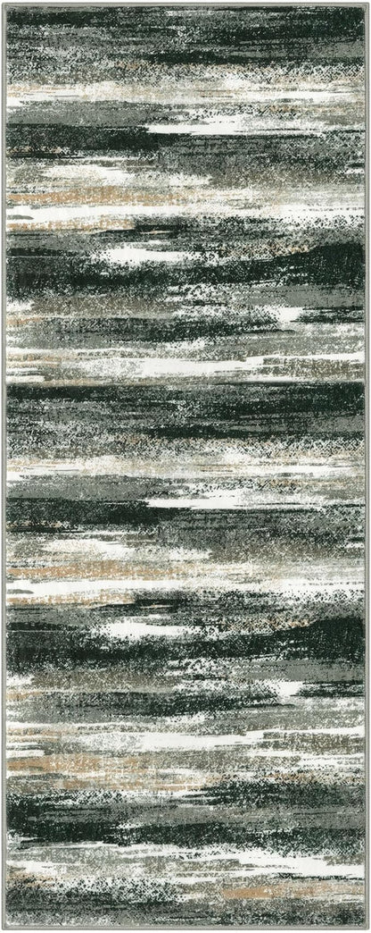 Modern Abstract Runner Rug 2x5, Forest Green Washable Entryway Kitchen Runner - Image 9