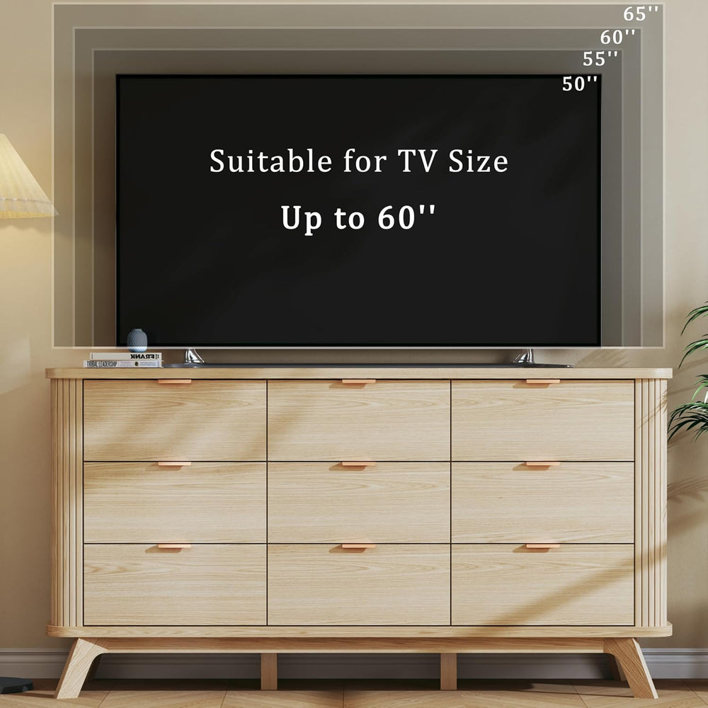 HUAHUU Fluted 9 Drawers Dresser, 60" Mid Century Modern & Chests of ...