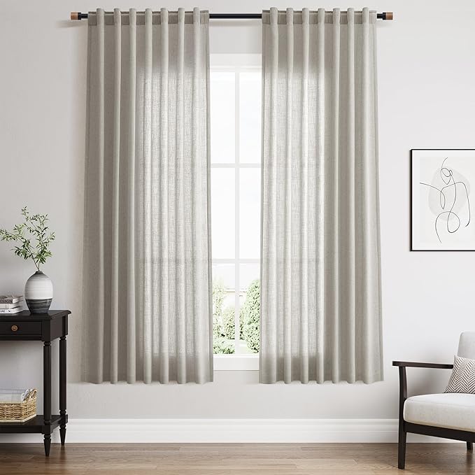 Nanspring Silver Grey Linen Curtains 63 Inches Length 2 Panels Set by Nanspring