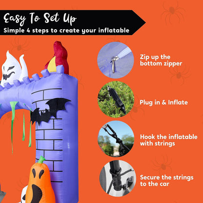 Joiedomi 6 ft Halloween Inflatable Outdoor Decorations, Trunk or Treat Car Decorations, Halloween Blow Ups Haunted Castle with Build-in LEDs, Inflatable Pumpkin and Ghost for Outside Decor