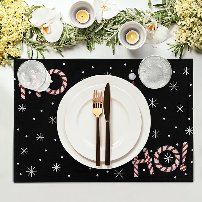 Giwawa Christmas Placemats Set of 4, Santa Claus Laugh Winter Snowflake Black - Image 3