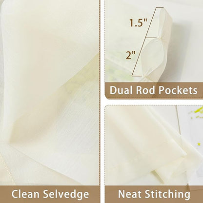 Ivory Sheer Curtains 108 Inches Extra Long, Privacy Semi Sheer Curtains - Image 5