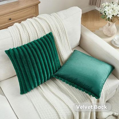 FUTEI Christmas Emerald Green Throw Pillow Covers Set of 2, 20x20 Inch Striped - Image 4