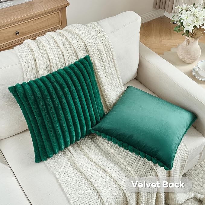 FUTEI Christmas Emerald Green Throw Pillow Covers Set of 2, 26x26 Inch Striped - Image 4