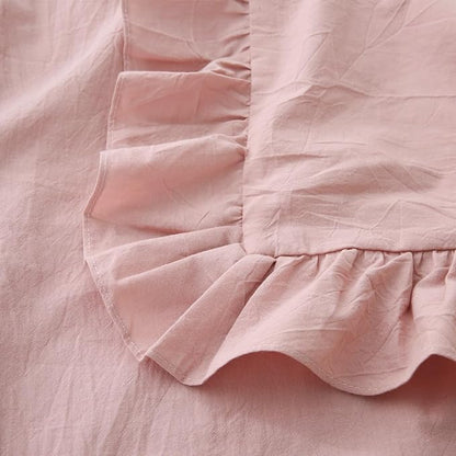 Ruffle Pillowcases Farmhouse Pillow Shams Standard Set of 2, Shabby Dusty Pink - Image 4