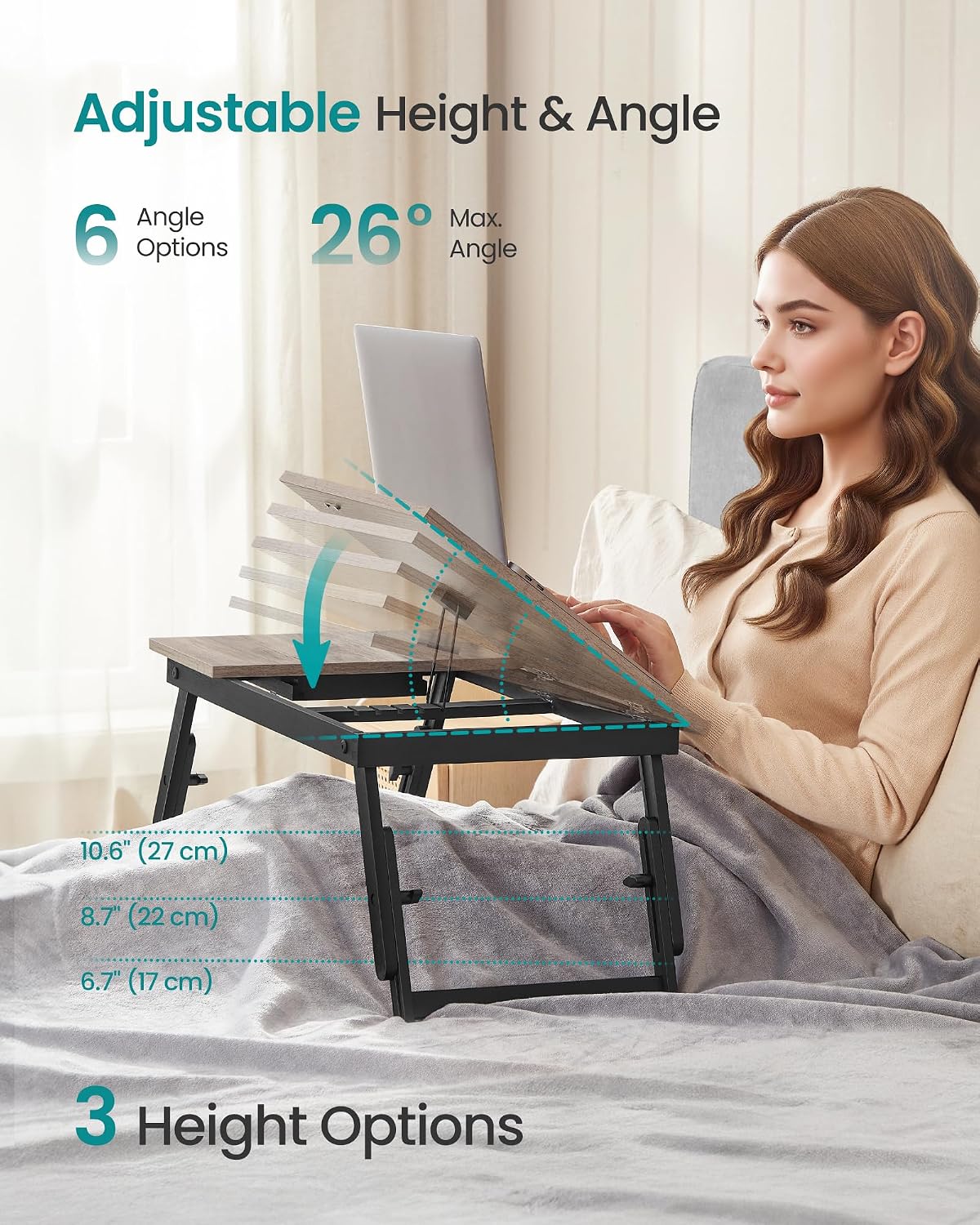 songmics bed laptop desk, folding bed table adjustable, close-up detail