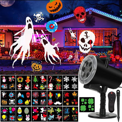 Halloween Christmas Projector Lights, Led Holiday Projector Light with 16pc Slides Patterns IP65 Waterproof Outdoor Indoor for Xmas Birthday Party