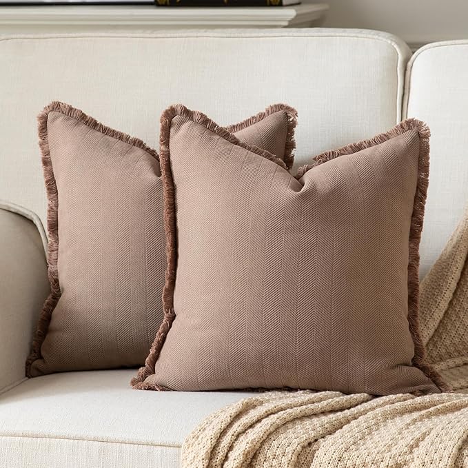 Set of 2 Decorative Fringe Throw Pillow Covers Chenille Pillow Covers Elegant by Joyouth