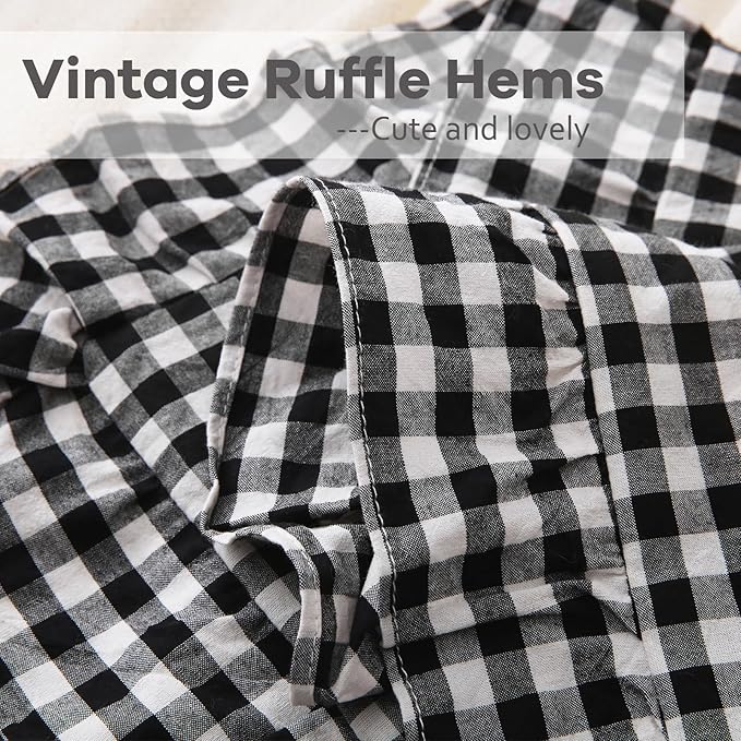 2 Pack Black White Plaid Ruffle Gingham Throw Pillow Covers, 100% Washed Cotton - Image 5
