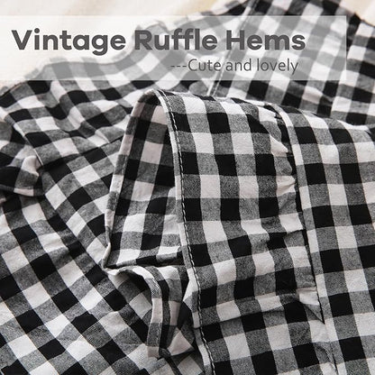 2 Pack Black White Plaid Ruffle Gingham Throw Pillow Covers, 100% Washed Cotton - Image 5