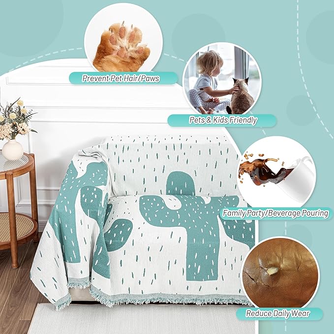 MYSKY HOME Couch Cover for Sectional Sofa Set Cactus Pattern Sofa Cover - Image 3