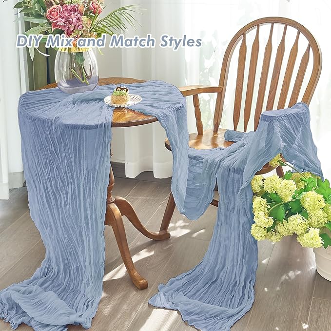 IVAPUPU 6 Pcs Cheesecloth Table Runner - 10ft Dusty Blue Boho Gauze Cheese - Image 5