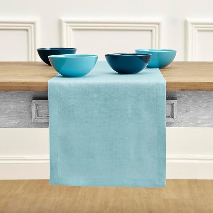 Solino Home Linen Aqua Blue Table Runner 120 Inches Long by SolinoHome