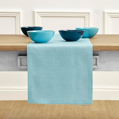 Solino Home Linen Aqua Blue Table Runner 108 Inches Long by SolinoHome