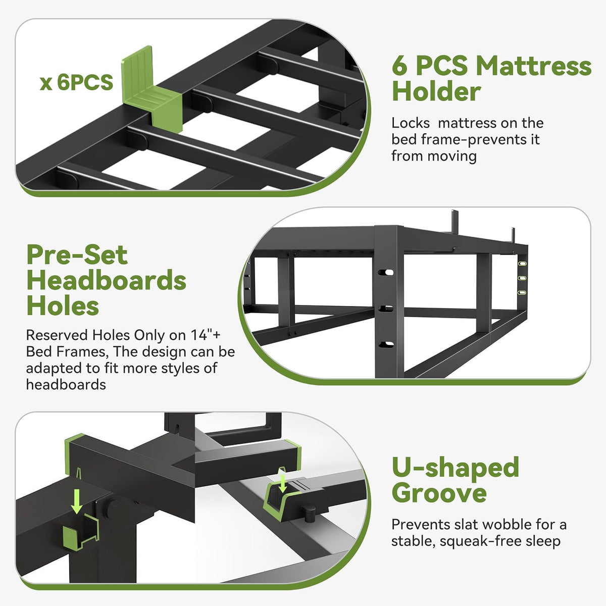 14 inch kind size bed frame,metal platform upgrade, side view