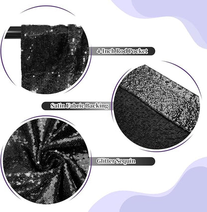 SquarePie Sequin Backdrop Less Transparent Background Sparkly Curtain for Wedding Halloween Party 6FT x 8FT Black