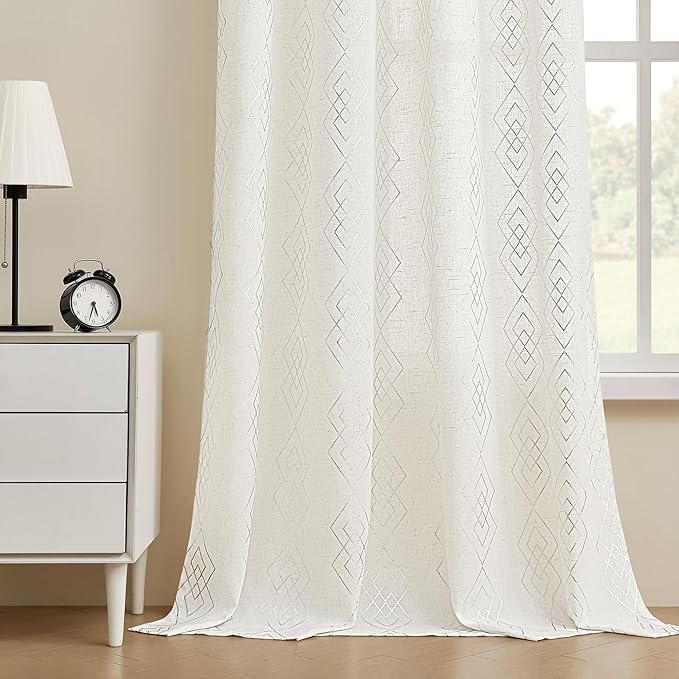 Linen Curtains for Bedroom, Moroccan Beige Light Filtering Curtain 2 Panels - Image 8