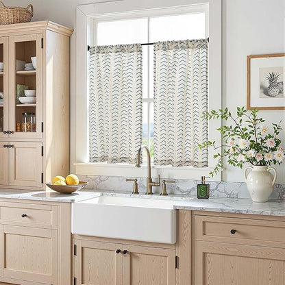 jinchan Arrow Boho Linen Blend Kitchen Curtains 36 Inch Length Herringbone - Image 2