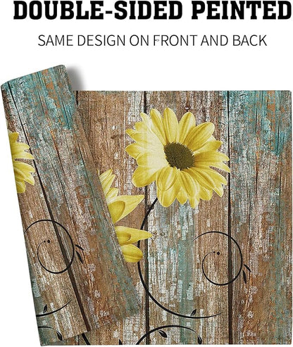 Giwawa Rustic Daisy Placemats Set of 4- Yellow Sunflowers Vintage Wood Board - Image 5