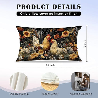Vintage Moody Floral Chicken Pillow Covers 12x20 Set of 2, Chicken Lover Mom - Image 5