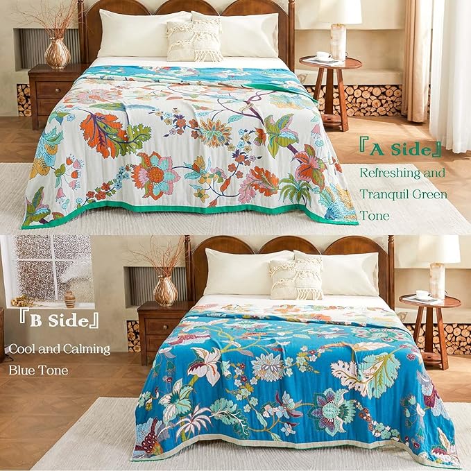 Summer Throw Blanket, 100% Cotton Muslin Breathable Woven, Farmhouse Decorative - Image 6