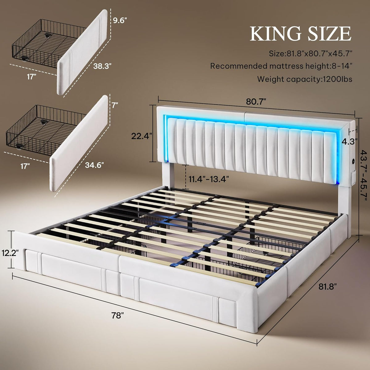 yitahome king bed frame with 4 storage drawers shown in use