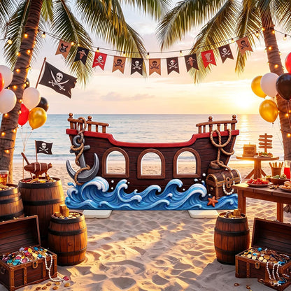 Qunclay Pirate Party Decoration Cardboard Cutout Stand Up Life Size, 4.4ft Pirate Ship Wheel Photo Backdrop Booth Prop for Nautical Birthday Party Favor Halloween Decor Supplies