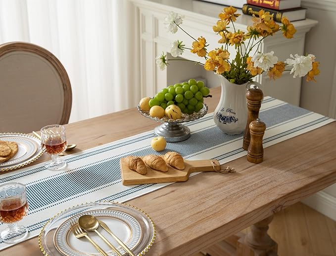 Caflife Boho Table Runner Blue and White - Image 3