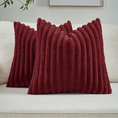 FUTEI Christmas Burgundy Throw Pillow Covers Set of 2, 18x18 Inch Striped by FUTEI
