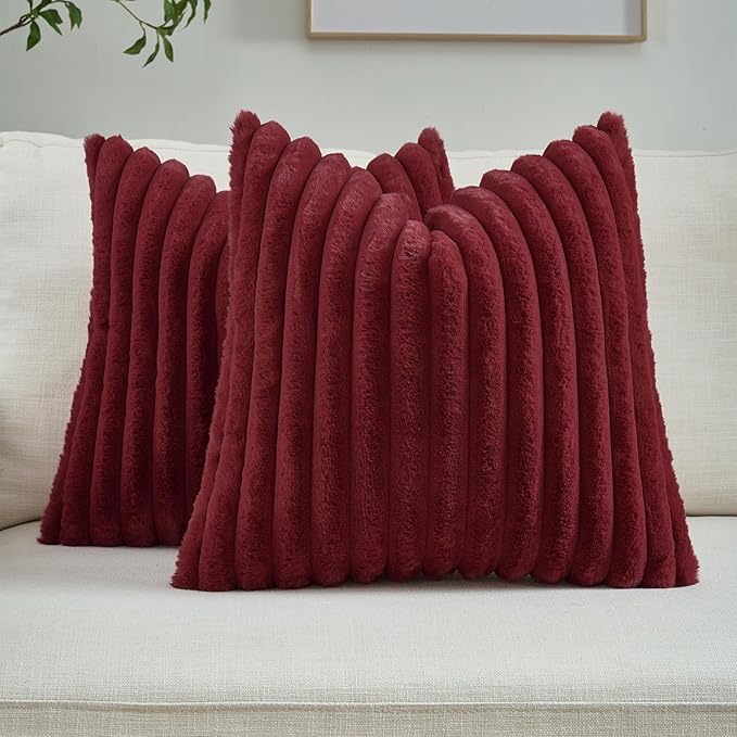 FUTEI Christmas Burgundy Throw Pillow Covers Set of 2, 22x22 Inch Striped by FUTEI