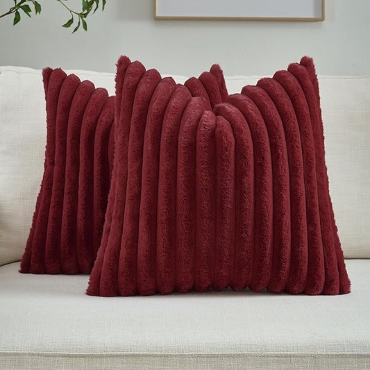 FUTEI Christmas Burgundy Throw Pillow Covers Set of 2, 22x22 Inch Striped by FUTEI