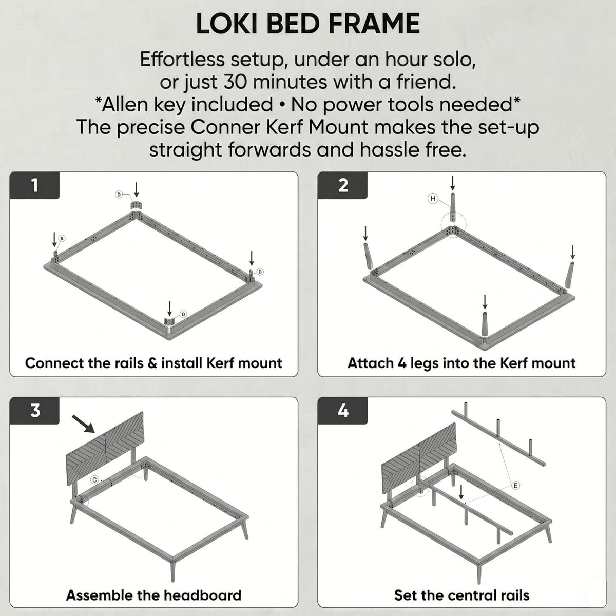 loki solid wood platform bed full, chevron headboard showing dimensions