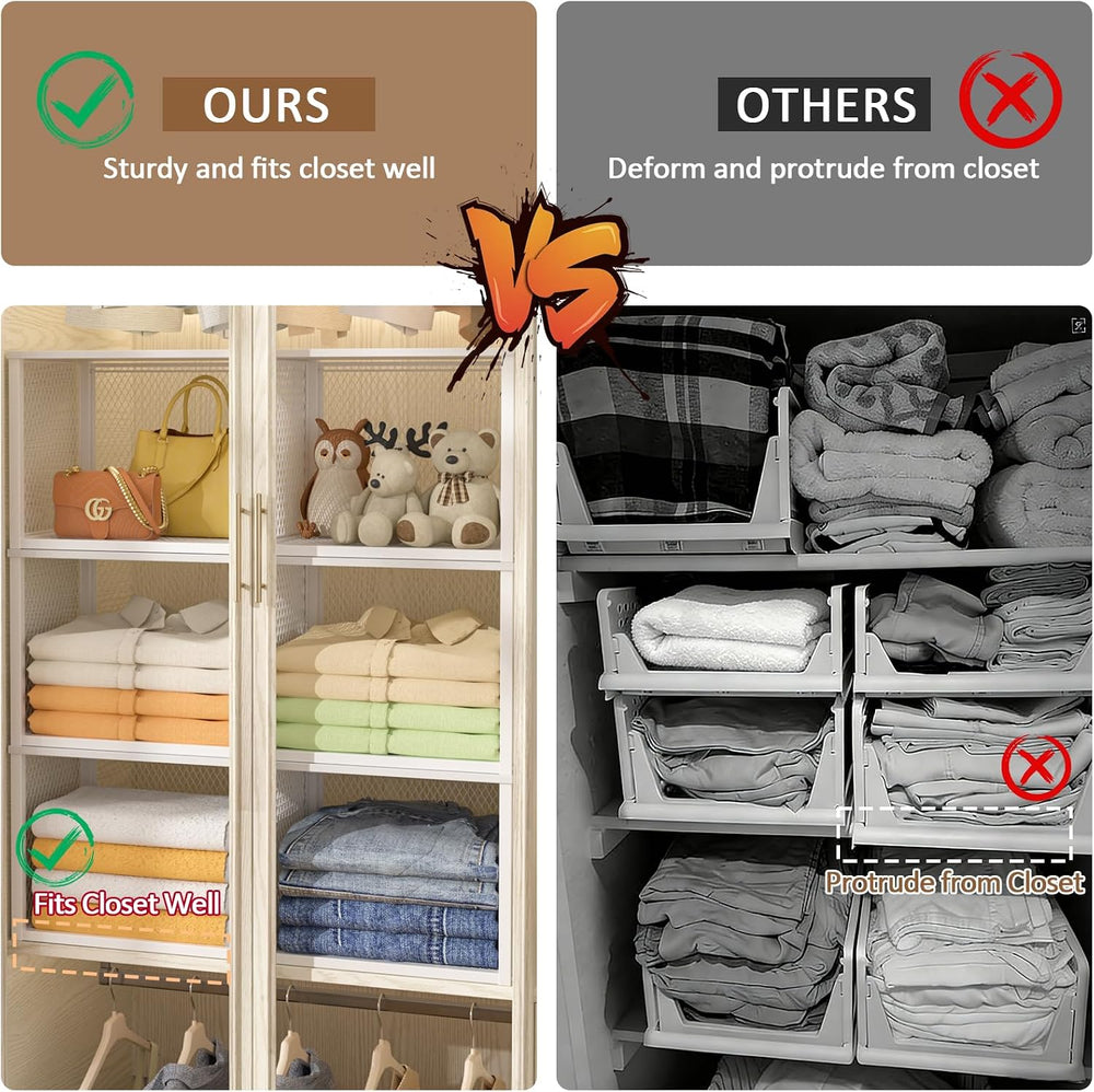 3 Pack Stackable Closet Organizers and Storage Basket, Closet Shelves with Wo...