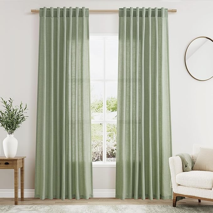Nanspring Light Sage Linen Curtains 84 Inch Length 2 Panels Set by Nanspring