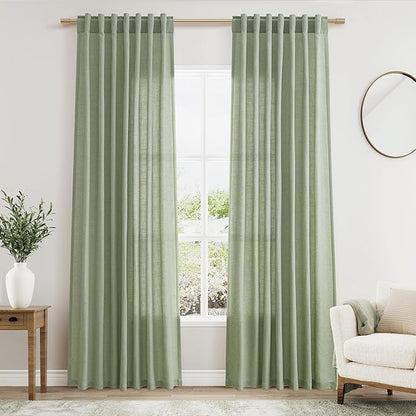 Nanspring Light Sage Linen Curtains 84 Inch Length 2 Panels Set by Nanspring